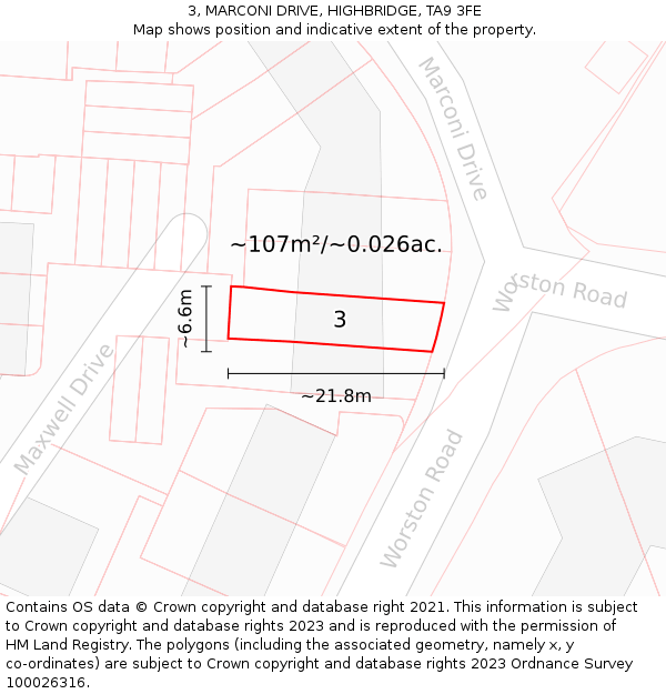 3, MARCONI DRIVE, HIGHBRIDGE, TA9 3FE: Plot and title map