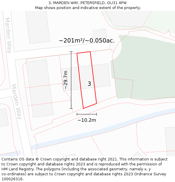 3, MARDEN WAY, PETERSFIELD, GU31 4PW: Plot and title map