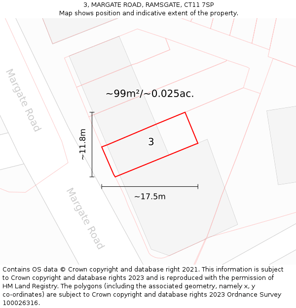 3, MARGATE ROAD, RAMSGATE, CT11 7SP: Plot and title map