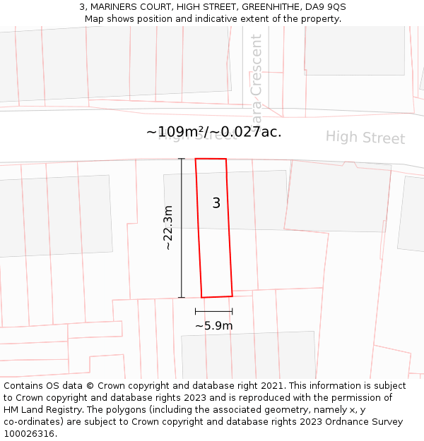 3, MARINERS COURT, HIGH STREET, GREENHITHE, DA9 9QS: Plot and title map