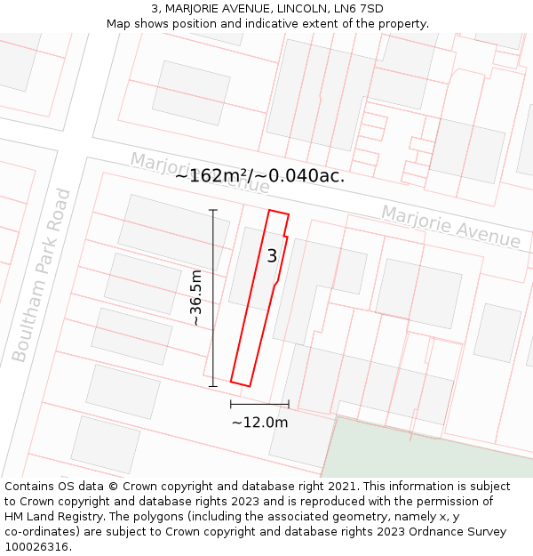 3, MARJORIE AVENUE, LINCOLN, LN6 7SD: Plot and title map