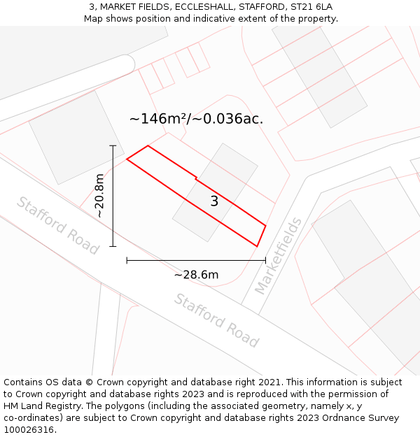 3, MARKET FIELDS, ECCLESHALL, STAFFORD, ST21 6LA: Plot and title map