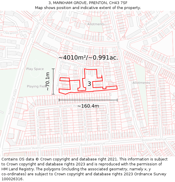 3, MARKHAM GROVE, PRENTON, CH43 7SF: Plot and title map