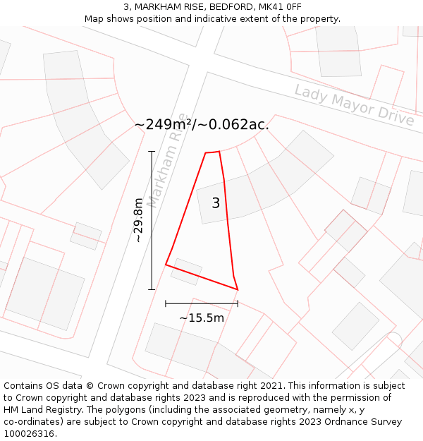 3, MARKHAM RISE, BEDFORD, MK41 0FF: Plot and title map
