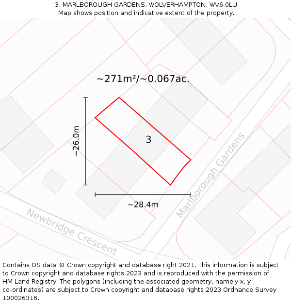3, MARLBOROUGH GARDENS, WOLVERHAMPTON, WV6 0LU: Plot and title map