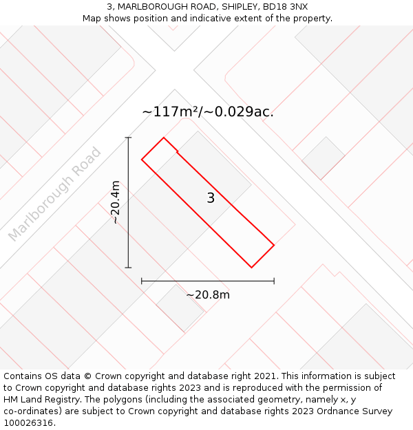 3, MARLBOROUGH ROAD, SHIPLEY, BD18 3NX: Plot and title map