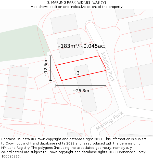 3, MARLING PARK, WIDNES, WA8 7YE: Plot and title map