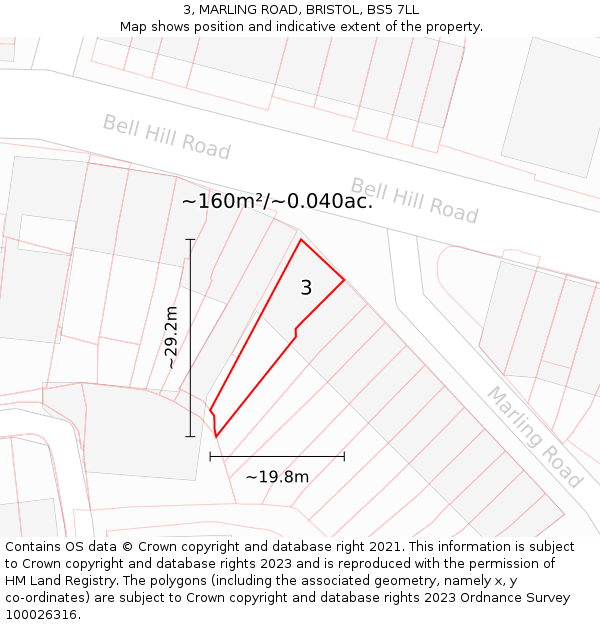 3, MARLING ROAD, BRISTOL, BS5 7LL: Plot and title map