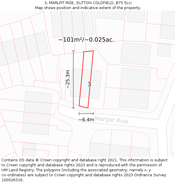 3, MARLPIT RISE, SUTTON COLDFIELD, B75 5LU: Plot and title map