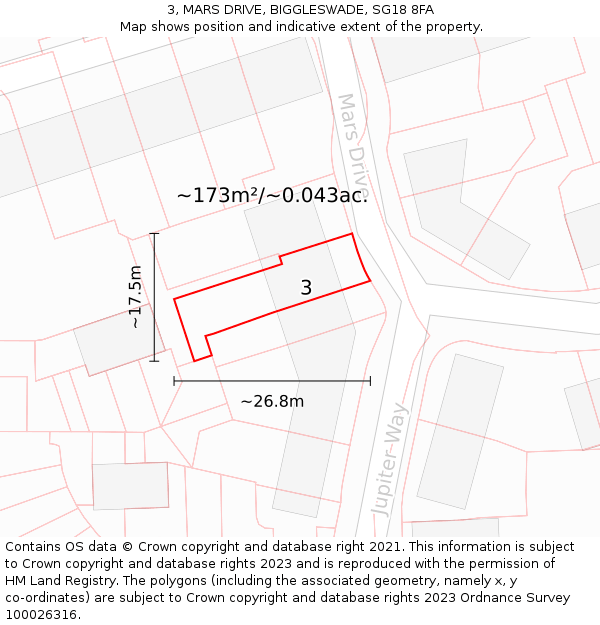 3, MARS DRIVE, BIGGLESWADE, SG18 8FA: Plot and title map