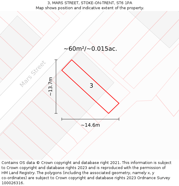 3, MARS STREET, STOKE-ON-TRENT, ST6 1PA: Plot and title map