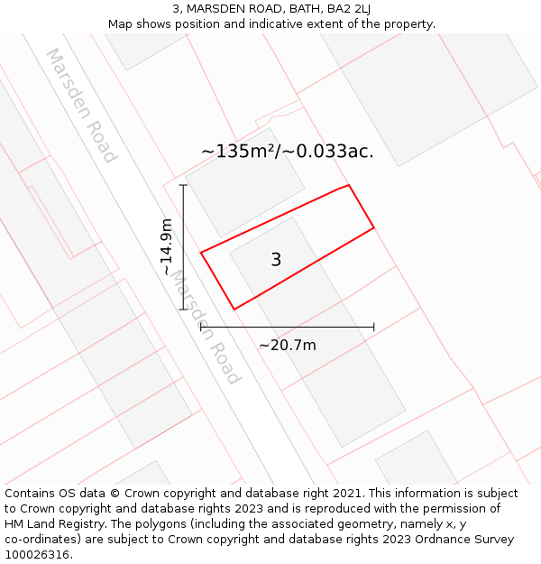 3, MARSDEN ROAD, BATH, BA2 2LJ: Plot and title map