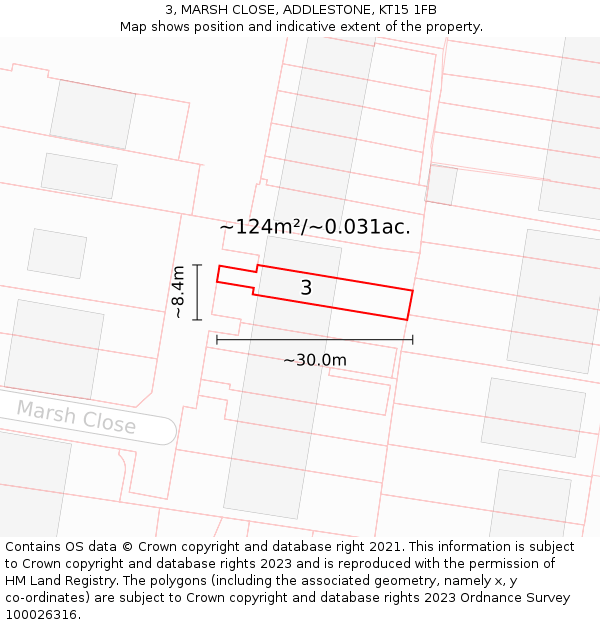 3, MARSH CLOSE, ADDLESTONE, KT15 1FB: Plot and title map