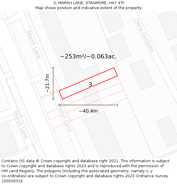 3, MARSH LANE, STANMORE, HA7 4TF: Plot and title map