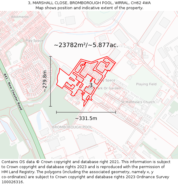 3, MARSHALL CLOSE, BROMBOROUGH POOL, WIRRAL, CH62 4WA: Plot and title map