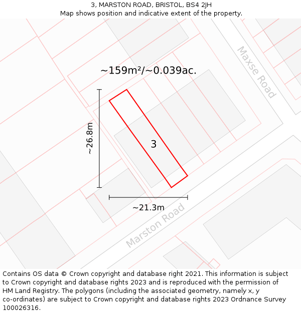 3, MARSTON ROAD, BRISTOL, BS4 2JH: Plot and title map