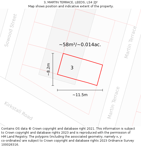 3, MARTIN TERRACE, LEEDS, LS4 2JY: Plot and title map