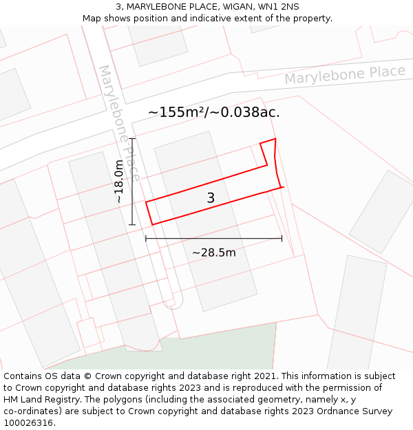 3, MARYLEBONE PLACE, WIGAN, WN1 2NS: Plot and title map