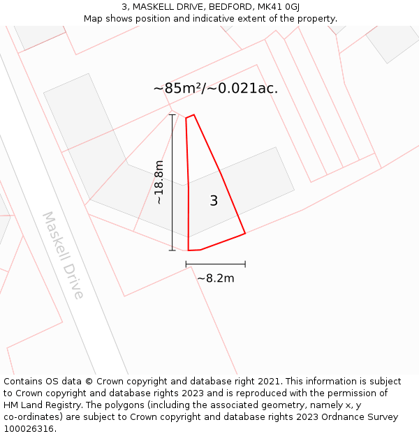 3, MASKELL DRIVE, BEDFORD, MK41 0GJ: Plot and title map