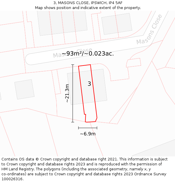 3, MASONS CLOSE, IPSWICH, IP4 5AF: Plot and title map