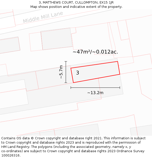 3, MATTHEWS COURT, CULLOMPTON, EX15 1JR: Plot and title map