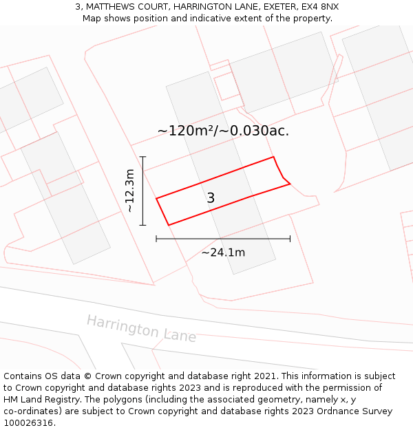 3, MATTHEWS COURT, HARRINGTON LANE, EXETER, EX4 8NX: Plot and title map