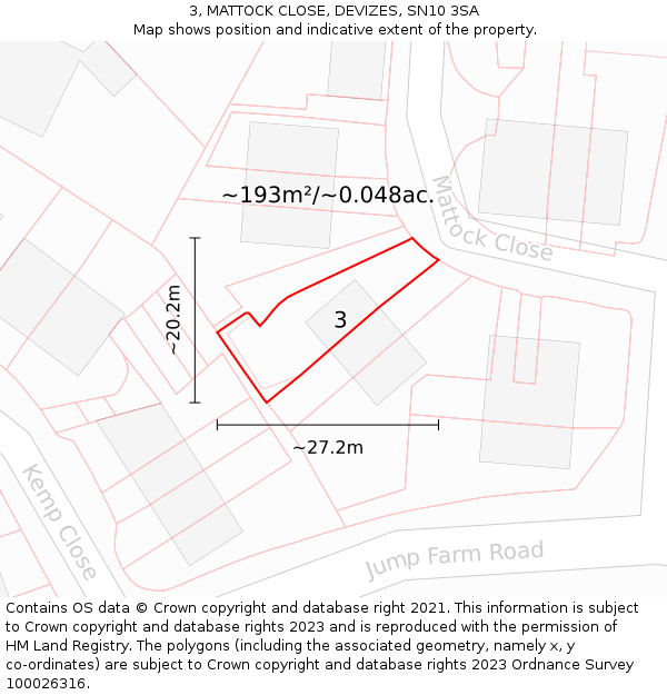 3, MATTOCK CLOSE, DEVIZES, SN10 3SA: Plot and title map