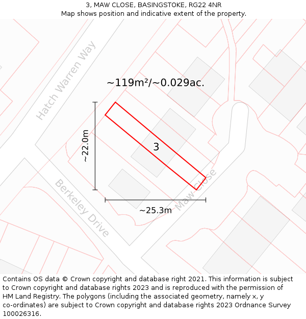 3, MAW CLOSE, BASINGSTOKE, RG22 4NR: Plot and title map