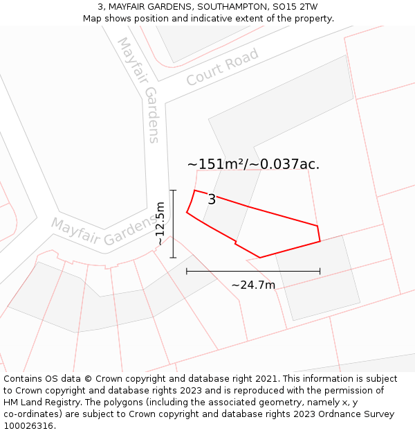 3, MAYFAIR GARDENS, SOUTHAMPTON, SO15 2TW: Plot and title map