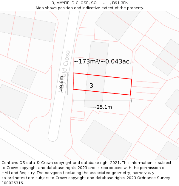 3, MAYFIELD CLOSE, SOLIHULL, B91 3FN: Plot and title map