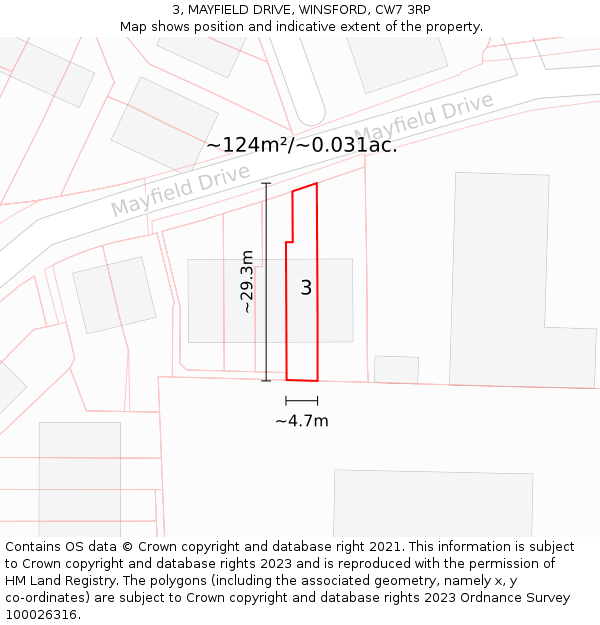 3, MAYFIELD DRIVE, WINSFORD, CW7 3RP: Plot and title map