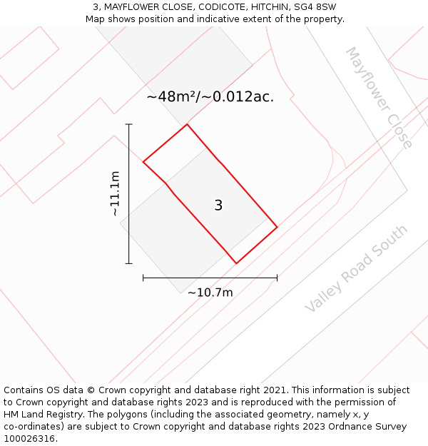 3, MAYFLOWER CLOSE, CODICOTE, HITCHIN, SG4 8SW: Plot and title map