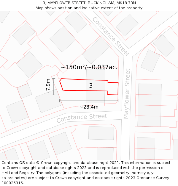 3, MAYFLOWER STREET, BUCKINGHAM, MK18 7RN: Plot and title map