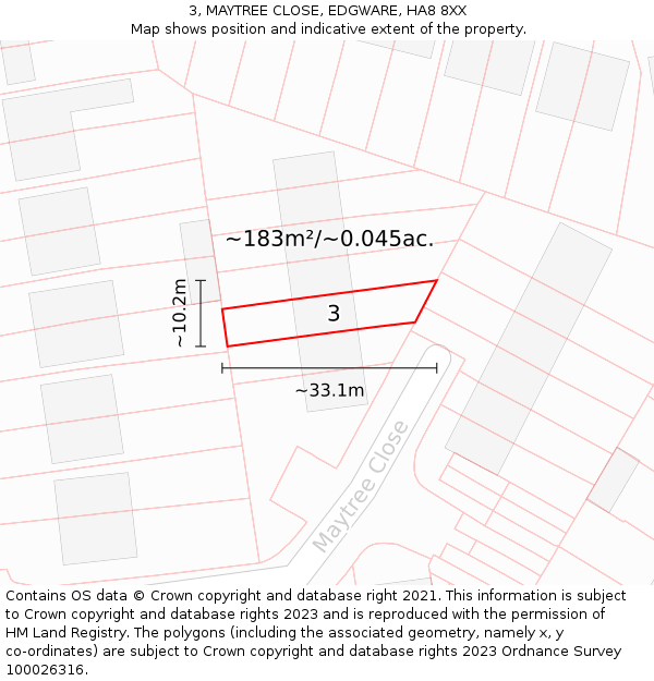 3, MAYTREE CLOSE, EDGWARE, HA8 8XX: Plot and title map