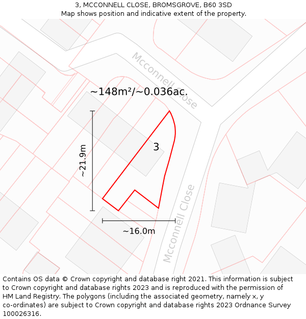 3, MCCONNELL CLOSE, BROMSGROVE, B60 3SD: Plot and title map