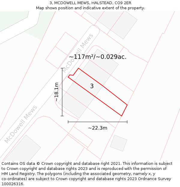 3, MCDOWELL MEWS, HALSTEAD, CO9 2ER: Plot and title map