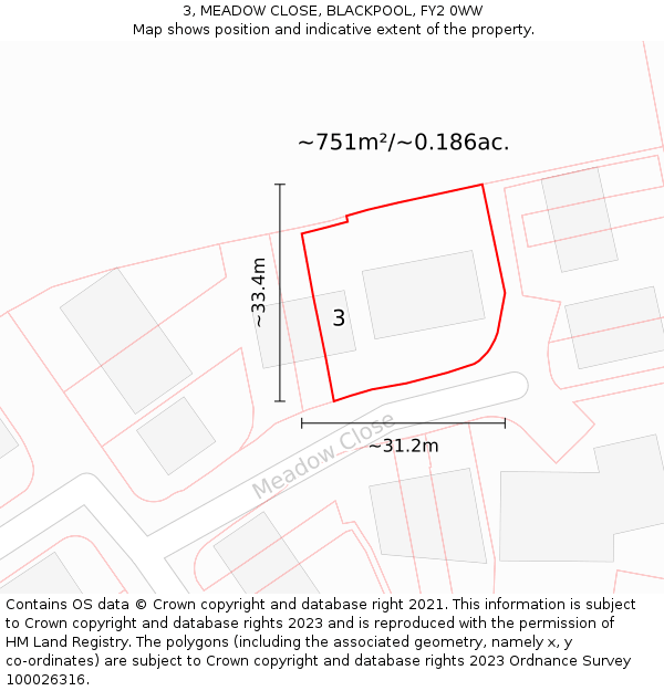 3, MEADOW CLOSE, BLACKPOOL, FY2 0WW: Plot and title map