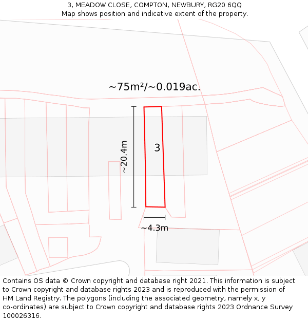 3, MEADOW CLOSE, COMPTON, NEWBURY, RG20 6QQ: Plot and title map
