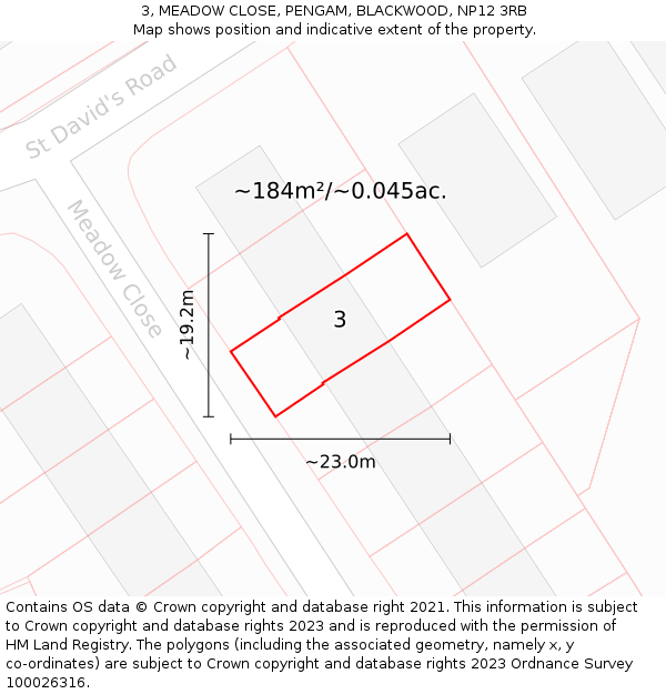 3, MEADOW CLOSE, PENGAM, BLACKWOOD, NP12 3RB: Plot and title map