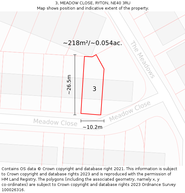 3, MEADOW CLOSE, RYTON, NE40 3RU: Plot and title map