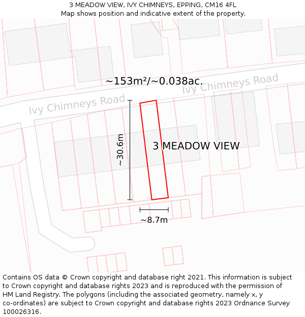 3 MEADOW VIEW, IVY CHIMNEYS, EPPING, CM16 4FL: Plot and title map