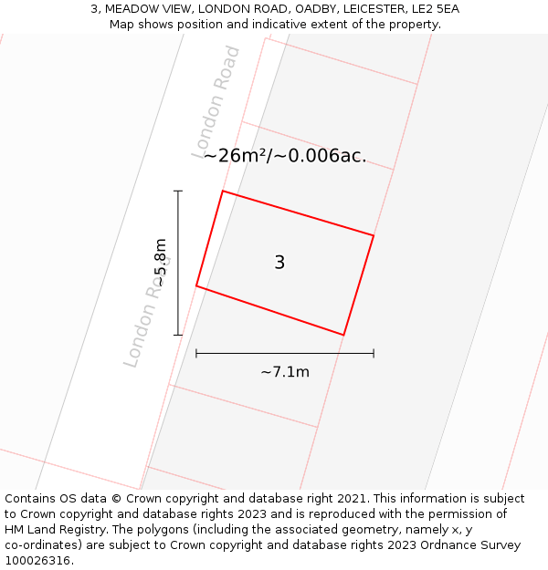 3, MEADOW VIEW, LONDON ROAD, OADBY, LEICESTER, LE2 5EA: Plot and title map