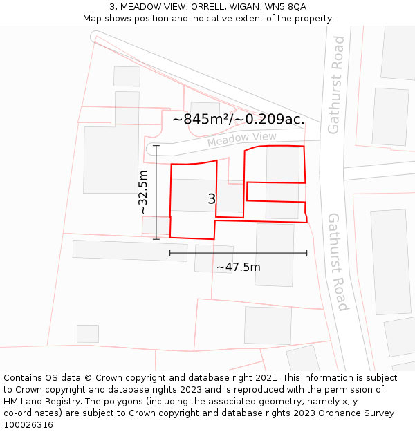 3, MEADOW VIEW, ORRELL, WIGAN, WN5 8QA: Plot and title map