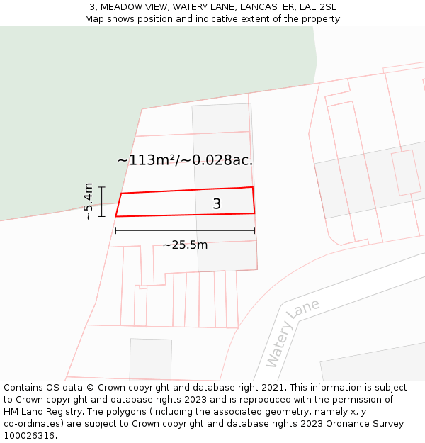 3, MEADOW VIEW, WATERY LANE, LANCASTER, LA1 2SL: Plot and title map