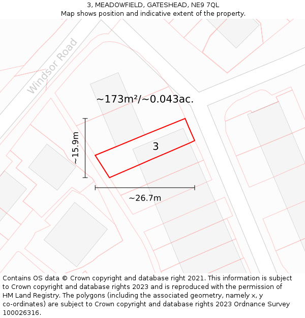 3, MEADOWFIELD, GATESHEAD, NE9 7QL: Plot and title map