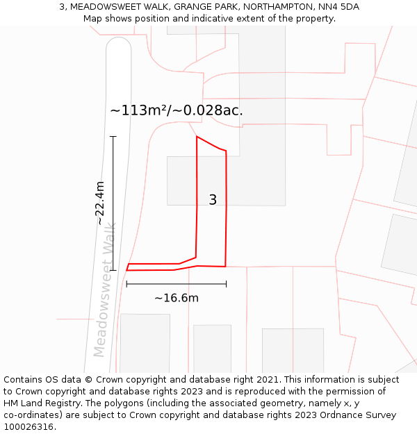 3, MEADOWSWEET WALK, GRANGE PARK, NORTHAMPTON, NN4 5DA: Plot and title map