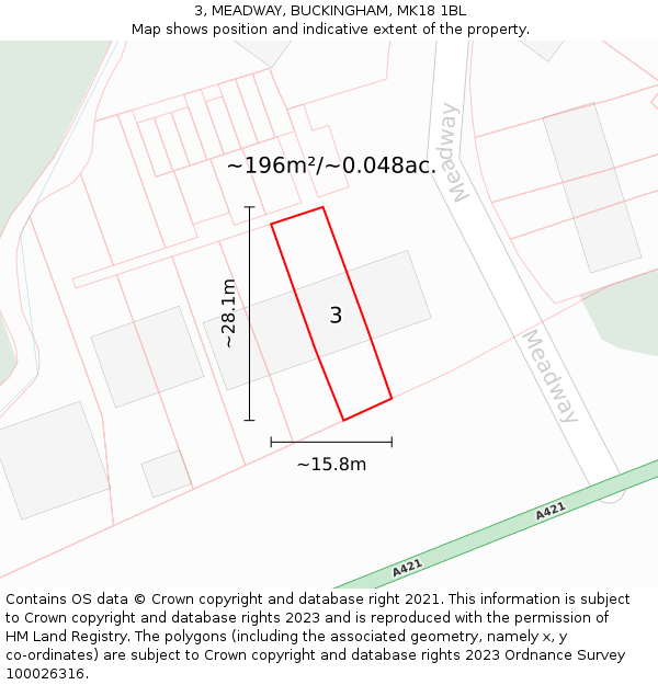 3, MEADWAY, BUCKINGHAM, MK18 1BL: Plot and title map