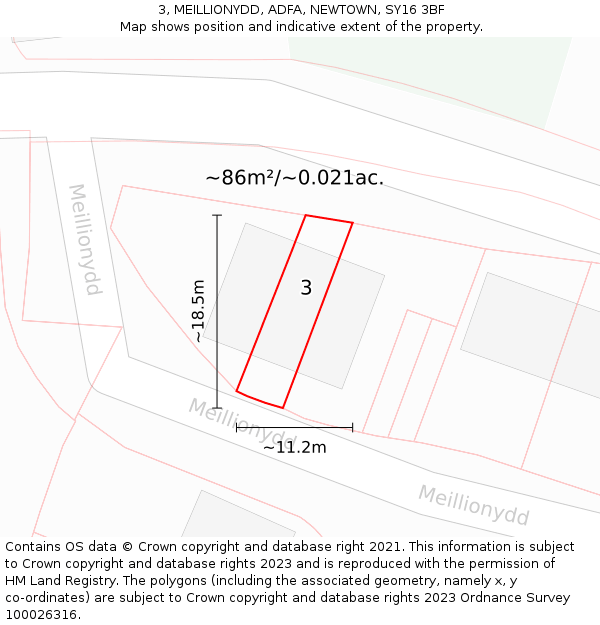 3, MEILLIONYDD, ADFA, NEWTOWN, SY16 3BF: Plot and title map