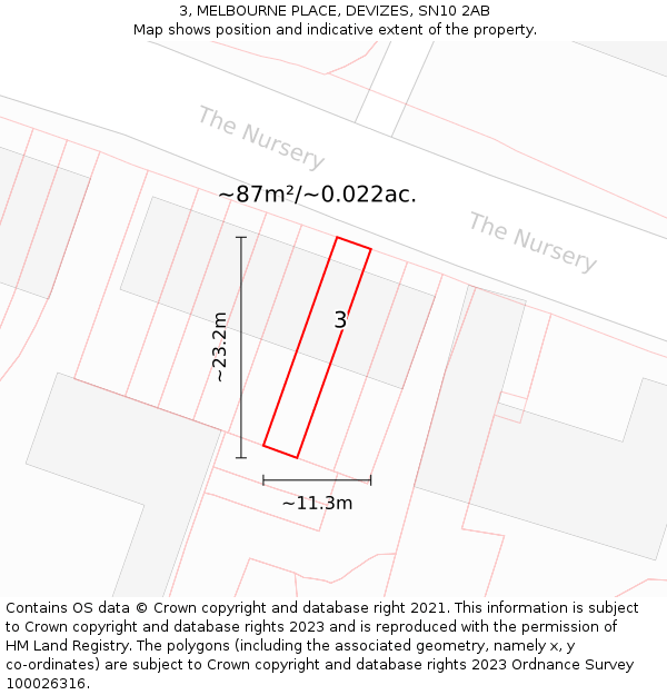 3, MELBOURNE PLACE, DEVIZES, SN10 2AB: Plot and title map