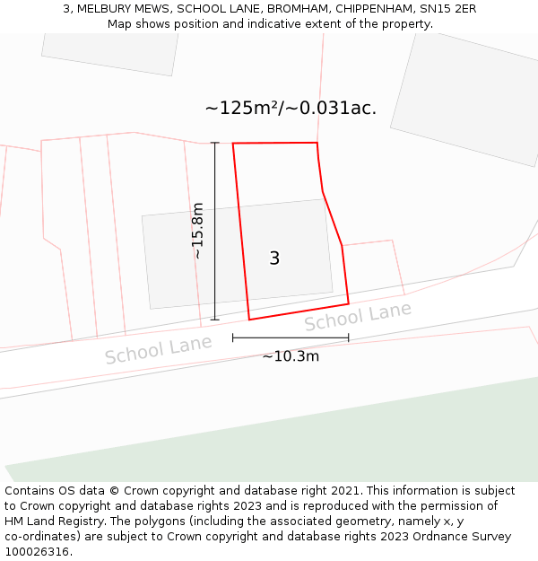 3, MELBURY MEWS, SCHOOL LANE, BROMHAM, CHIPPENHAM, SN15 2ER: Plot and title map
